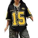 SOLY HUX Jersey Shirts for Women Number Graphic Print V Neck Baggy Tees Hip Hop Streetwear