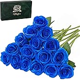 Waipfaru 16 Pcs Blue Roses Artificial Flowers, Fake Silk Roses with Long Stems, Faux Flowers for Independence Day Wedding Bouquet Centerpiece 4th of July Patriotic Decor (Royal Blue)