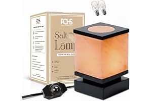 POHS 100% Authentic Himalayan Pink Salt Cube Lamp with Black Wooden Base, Dimmer Switch Cord and Two Bulbs, Night Light for Home and Office Table and Desk, Gift and Decor