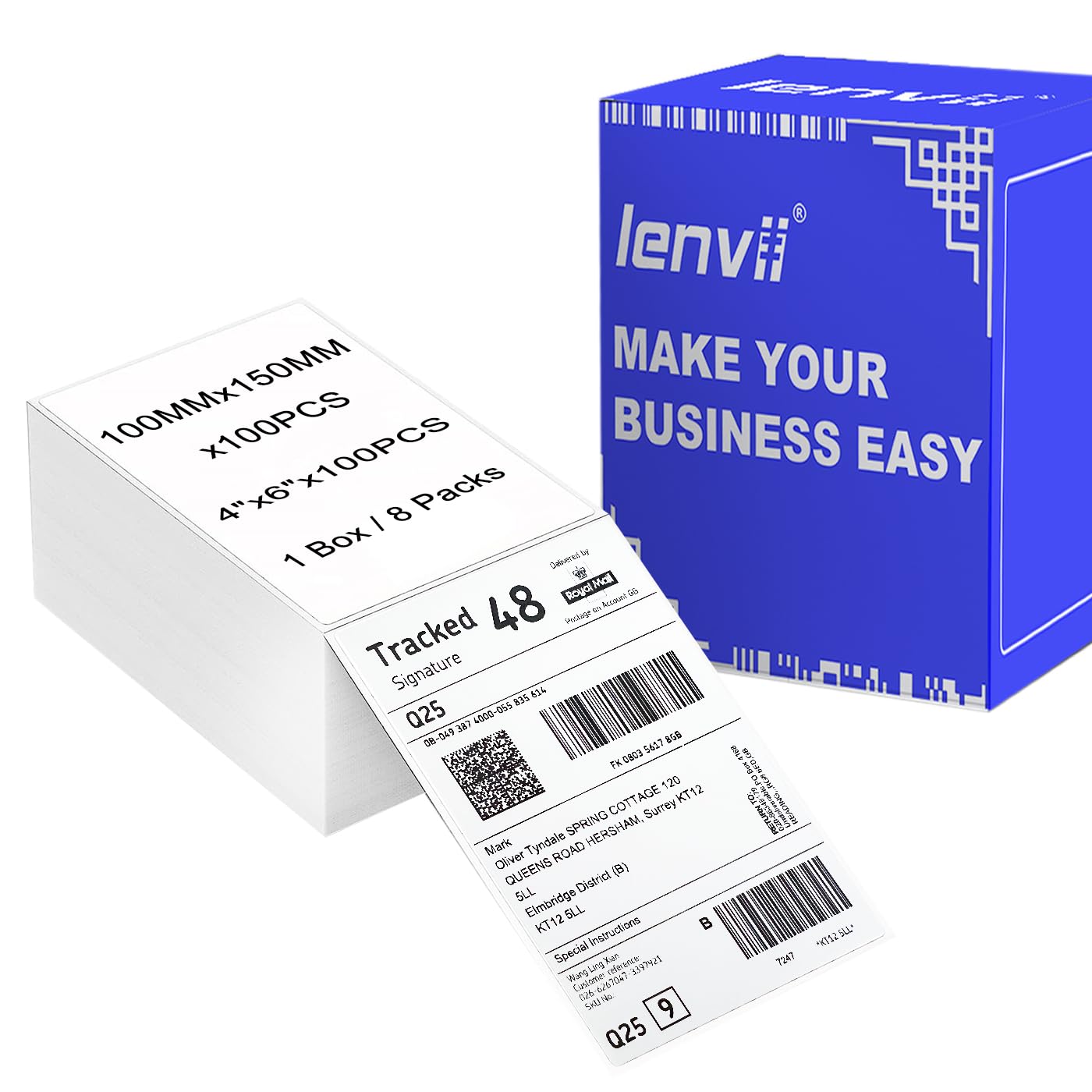 LENVII Direct Thermal Labels, Shipping Labels Shipping Labels Compatible with All Courier Companies (100 × 150 mm（8 Paket）)