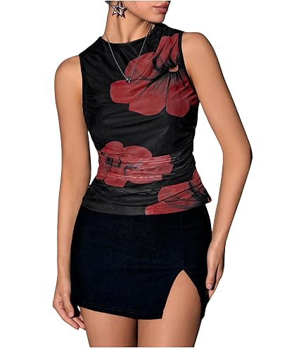 Women Y2k Floral Print Camisole Flower Spaghetti Strap Tank Top