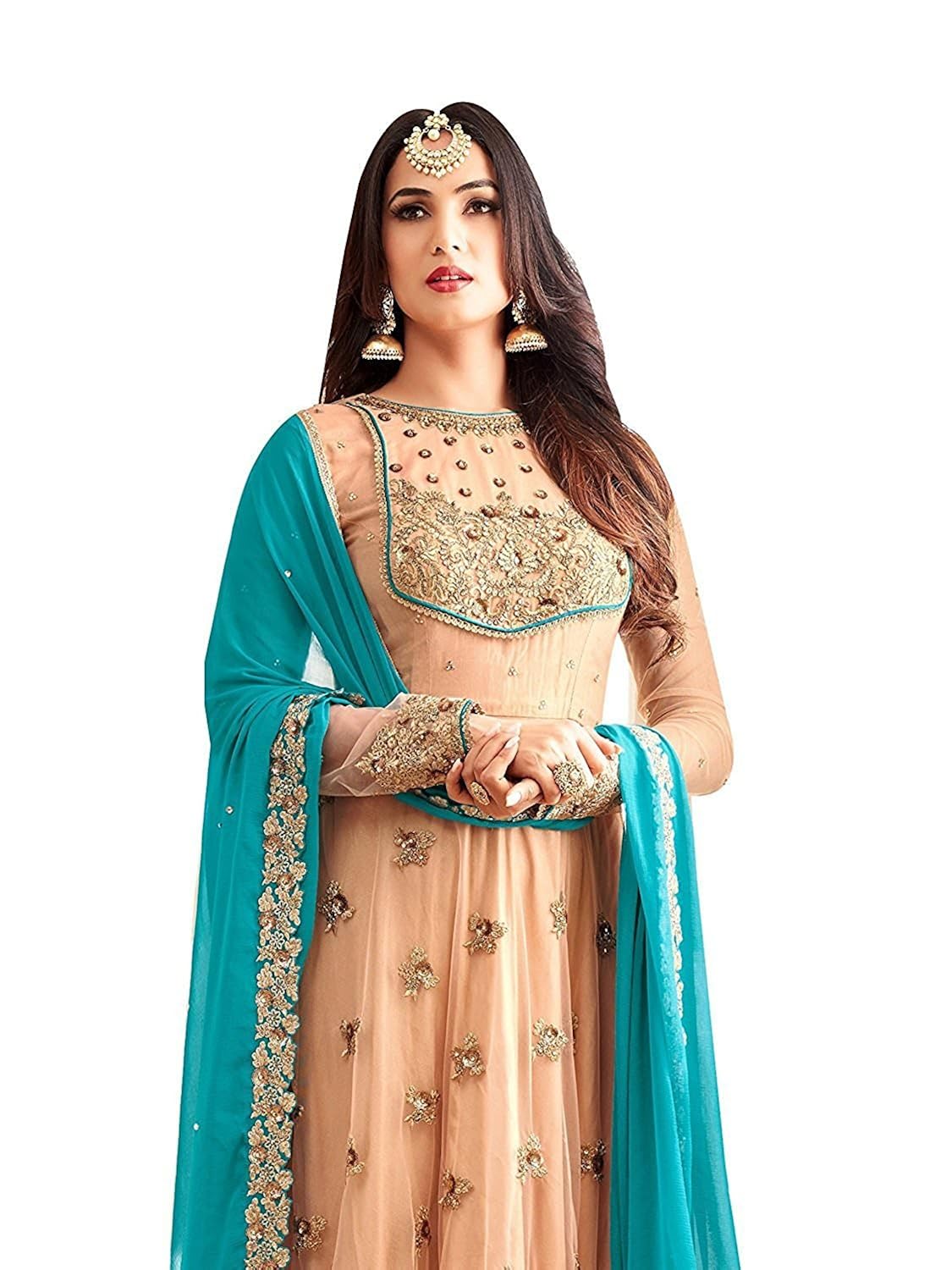 rthub women's embroidered and hand work semi stitched anarkali salwar suit maskeen