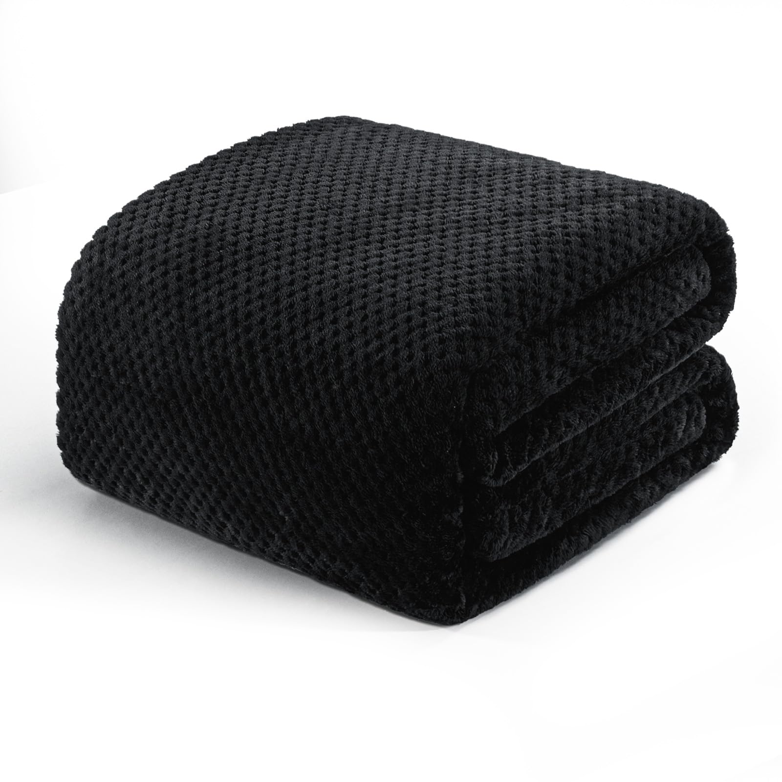 Exclusivo Mezcla Fleece Bed Blanket King Size, Super Soft and Warm Blankets for Couch, Sofa and Bed Waffle Textured, Cozy, Fuzzy and Lightweight, Black, 230x265 CM