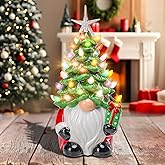 Vipush Ceramic Christmas Tree 11.2" Gnomes Vintage Ceramic Tree with Star and Multi-Color LED Lights for Xmas Indoor Desk Centerpiece Decor, Green