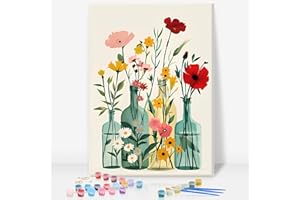 Kit de peinture par numéros pour adultes avec cadre, fleurs faciles à peindre par numéros sur toile, peinture à l'huile acryl