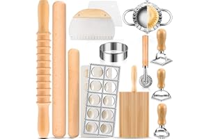 14 Pieces Pasta Making Tools Set, Ravioli Mold Set, Ravioli Maker with Roller Wheel, Ravioli Cutter Set with Wooden Handle, P