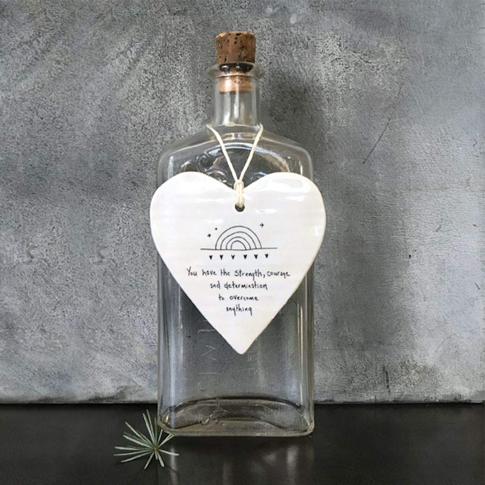 East of India Porcelain Hanging Heart 'You have the strength, courage and determination to overcome anything' | Porcelain Gift | Hanging Decoration | Lockdown Gift