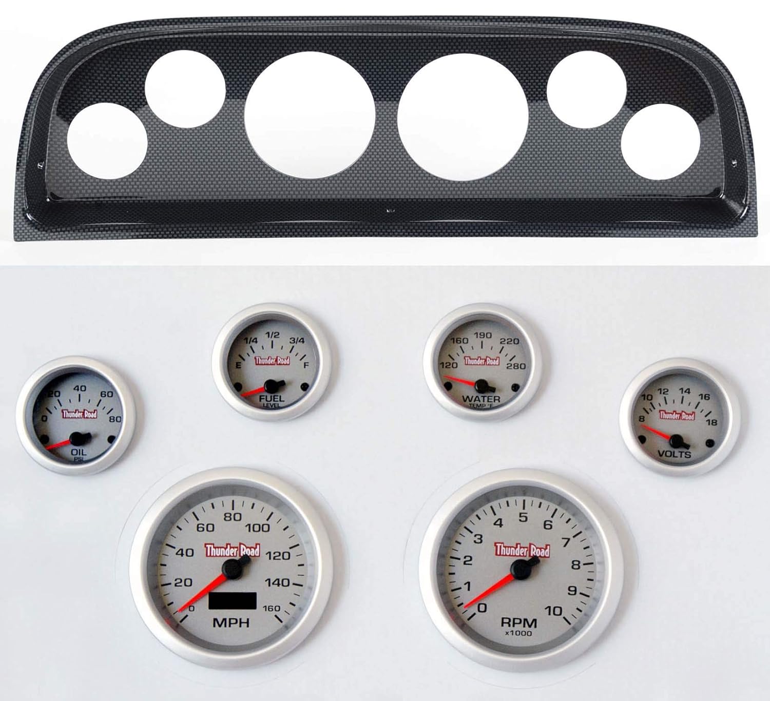 60-63 Chevy Truck Carbon Fiber Dash Carrier Concourse Silver Gauges