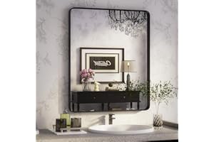 ISKM Black Framed Mirror for Wall 24"x 32", Bathroom Vanity Mirror Anti-Rust, Tempered Glass, Rounded Rectangle Mirror(Horizontal/Vertical)