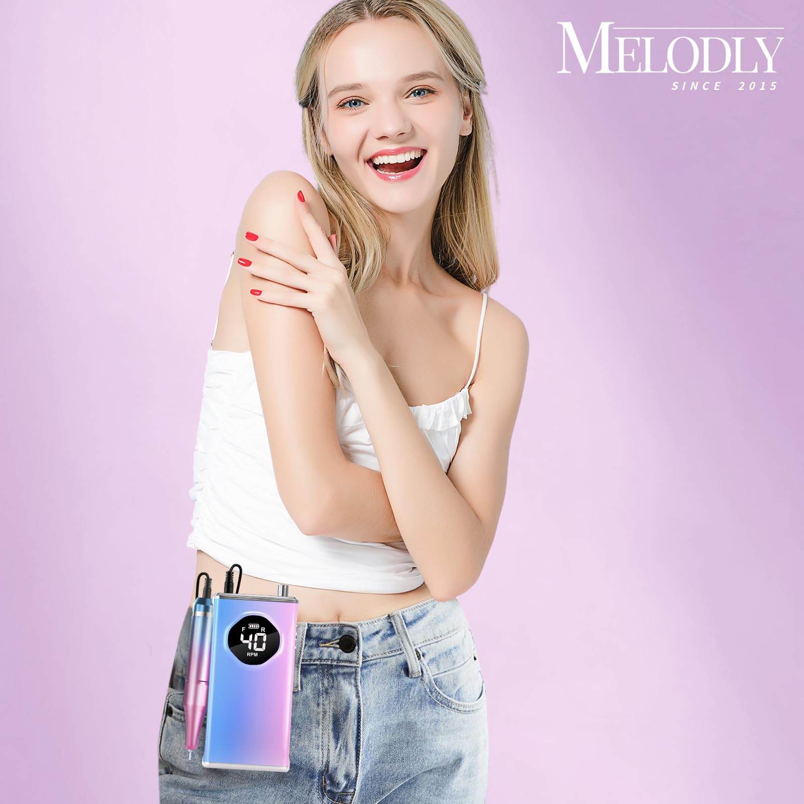 Electric Nail Drill File Professional 40000 RPM, Melodly Rechargeable Electric Nail File Machine Kit for Acrylic Gel Nails Polishing Removing, Portable Cordless Efile with Gold Bits Kit at Salon Home - Image 7