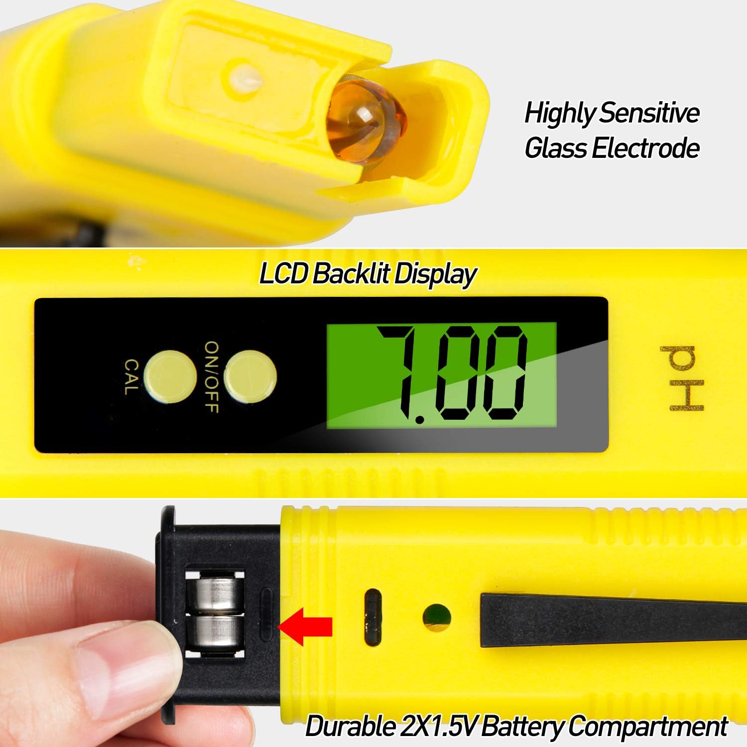 Mture Digital PH Meter, 0.01 Resolution Digital PH Meter LCD Pen with