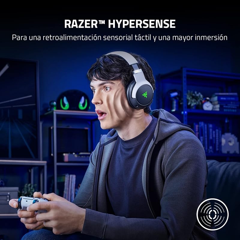 Razer kaira pro - fone de ouvido sem fio para playstation 5 com tecnologia haptic (razer hypersense, driver de 50 mm, controle de volume, razer smartswitch, rgb chroma) preto-branco
