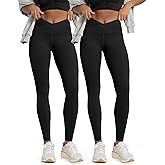 ODODOS 2 Pack Buttery Soft Cross Waist Leggings with Pockets for Women, ODCLOUD 25" / 28" Crossover Lounge Yoga Pants