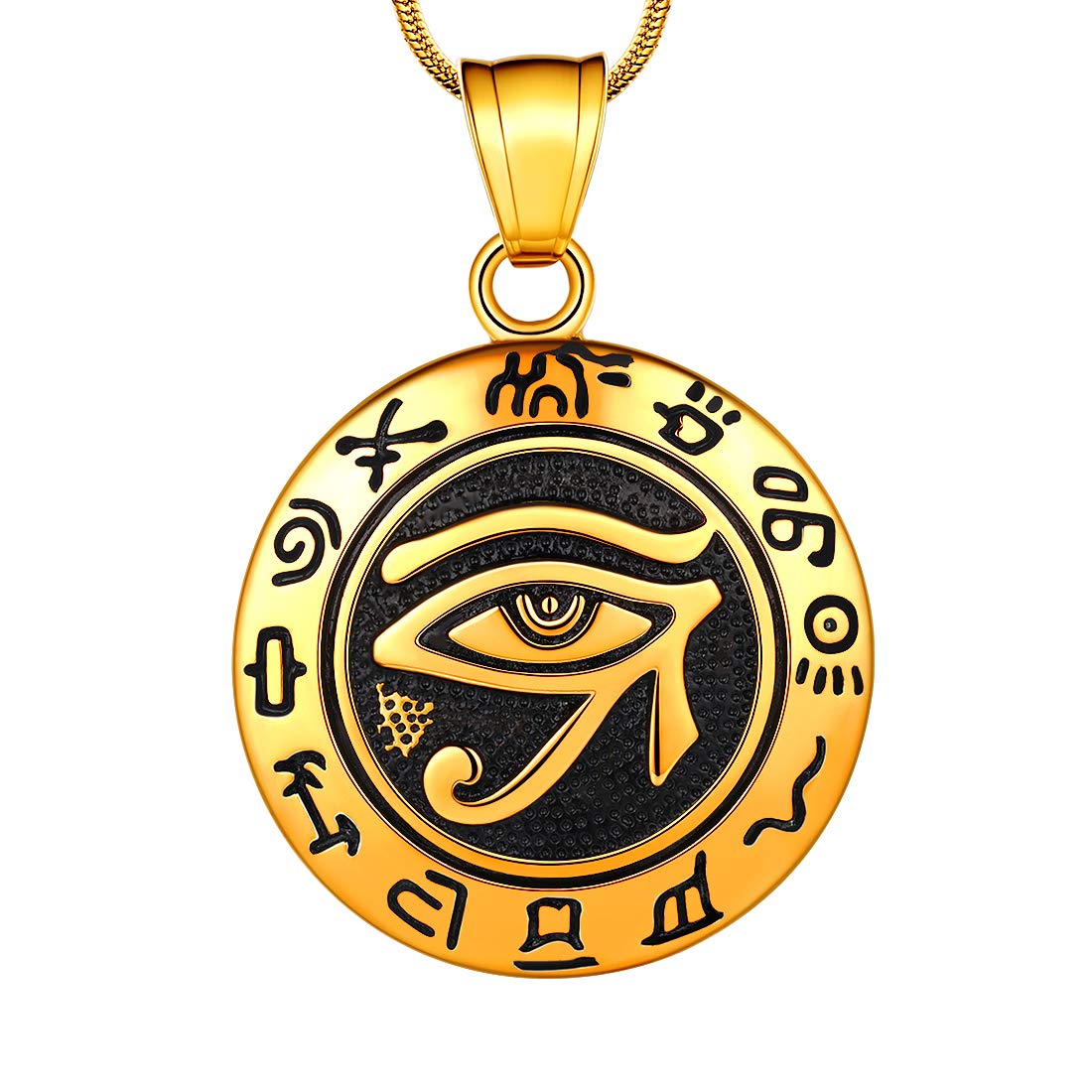Hipunk Eye of Horus Necklace 316L Stainless Steel Egyptian Ancient Wedjat Eye of Ra Horus Symbol of Protection Mens' Amulet Protective Coptic Jewelry SP0009K