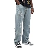 Sopula Studio Mens Baggy Jeans Y2K Wide Leg Streetwear Jeans Loose Fit Hip Hop Cross Patch Denim Pants