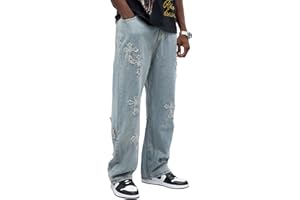 Sopula Studio Mens Baggy Jeans Y2K Wide Leg Streetwear Jeans Loose Fit Hip Hop Cross Patch Denim Pants
