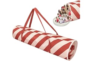 Safana Christmas wrapping paper organizer storage,Gift wrap storage decorations storage bag,ornament organizer container,storage for holiday,birthday wrapping paper.(Round Red Stripe)