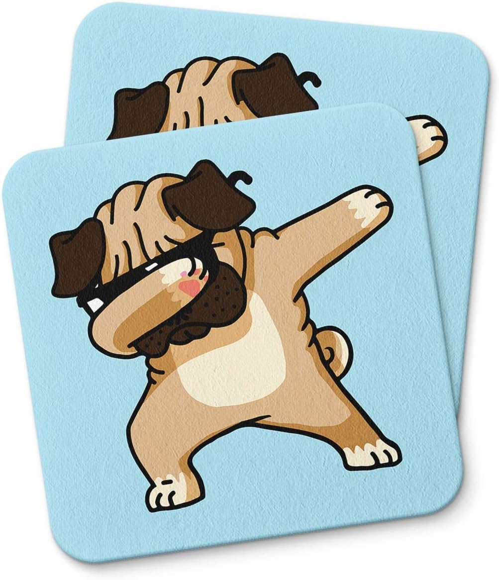 Pug Dabbing Funny Dog Lover Coaster For Drinking Coffee Tea Beverages Mug Cup Kitchen Home Décor Gift Coasters Funny Home Decor gifts PACK/SET OF 2