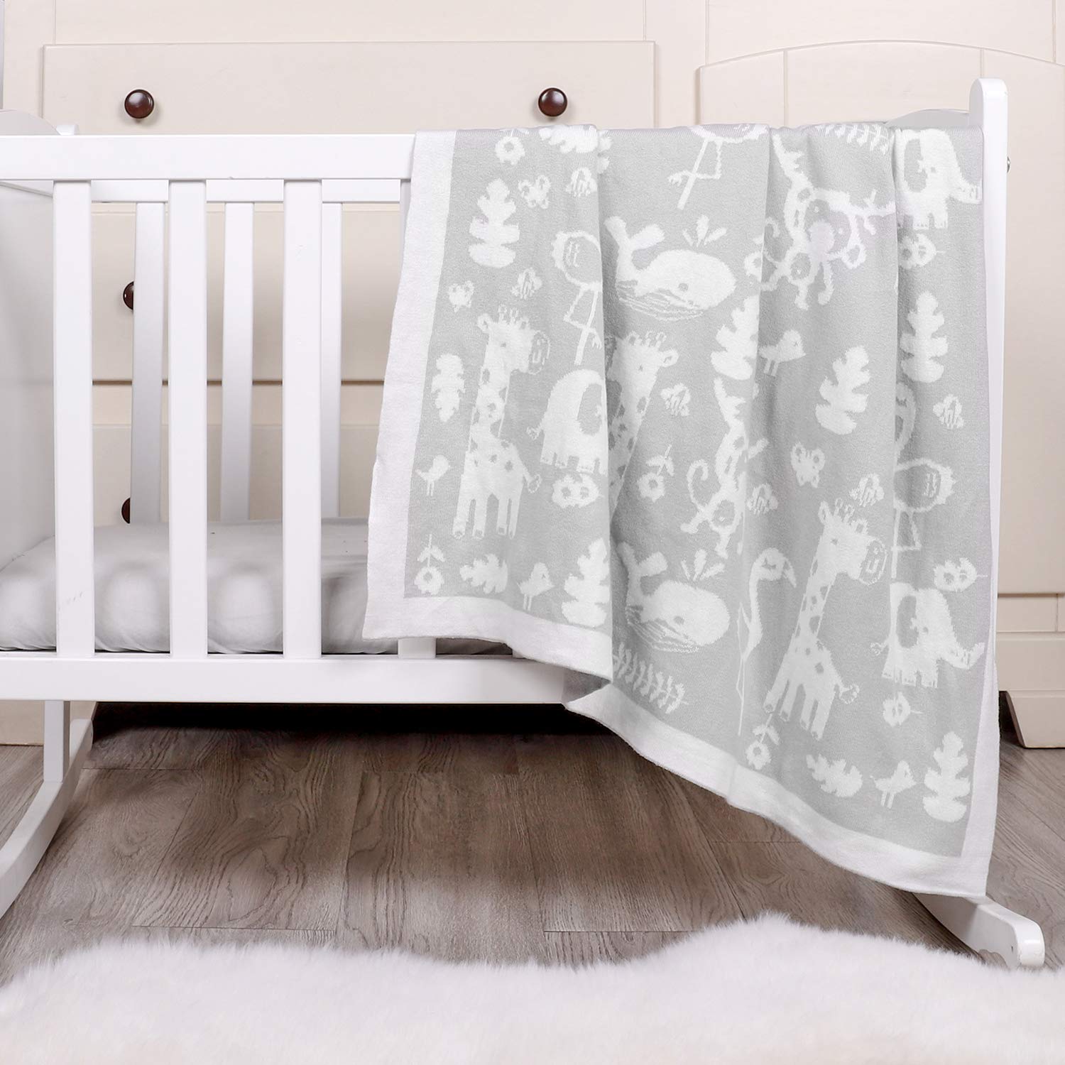 TILLYOU Premium Cotton Knit Baby Blanket for Infant Newborn, Breathable Small Receiving Blanket for Toddler Bed, Crib, Stroller or Bassinet, Nursery Bedding Essentials, Woodland Animals, 30x40: Baby