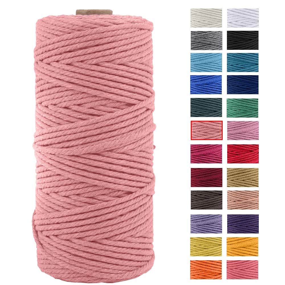 JeogYong Macrame Cord Thick Natural Cotton Cord Yarn Macrame Rope for Wall Hangings, Plant Hangers, DIY Crafts, Home Decorations, Gift Wrapping 3mm x 100m (Peach pink)