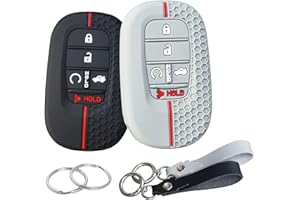 RUNZUIE 2Pcs 5 Buttons Silicone Smart Key Fob Cover for 2022 2023 2024 2025 Honda Accord Civic Pilot HR-V CR-V Sport SI EX EX-L Touring (Black(a)/Gray(b))