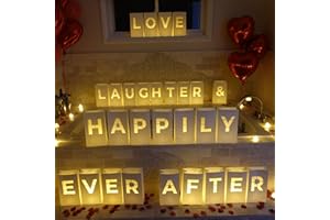 CHOOBLY Love Laughter & Happily Ever After Luminary Bags with LED Tea Light Candles, Balloons, and Rose Petals – Romantic Decorations for Proposals, Anniversaries, and Special Moments