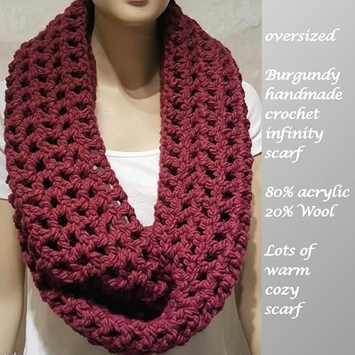 Amazon Com Burgundy Crochet Infinity Scarf Oversized Scarf Amazon Com Burgundy Crochet Infinity Scarf Oversized Scarf