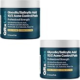 QRxLabs Glycolic/Salicylic Acid 10/2 Acne Control Pads with 10% Ultra Pure Glycolic + 2% Salicylic Acid, Allantoin, Vitamins B5, C &amp; E, Calendula Green Tea - Most Effective Treatment Clear Skin - 2PK