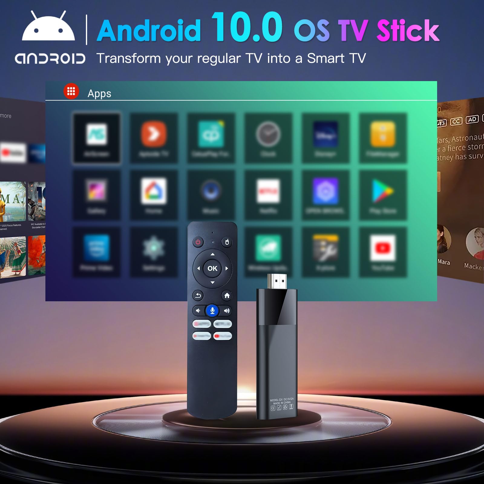 BL Android TV Stick 4K, 2025 Android TV Stick 10.0 2GB RAM 16GB ROM, Tv Stick 4K Ultra HD H313 CPU Supports 2.4G/5G Wi-Fi Bluetooth 5.0 USB HDR10 with Bluetooth Voice Remote Control