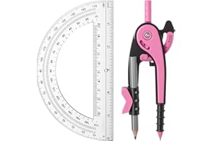 EBOOT Student Geometry Math Set, Drawing Compass and 6 Inch Clear Swing Arm Protractors 180 Degree Math Protractor(Pink)