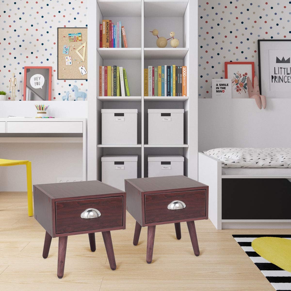 Amazon Com Jaxsunny Mid Century Wooden Nightstand Set Of 2 For Living Room Furniture End Table Bedside Table With Drawer Brown Kitchen Dining