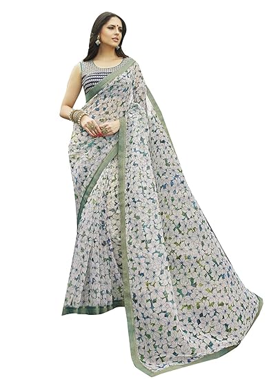 Shaily Multicolor Rajjo net printed saree With Blouse Piece
