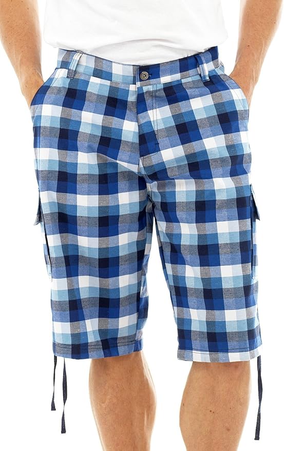 Mens Checked Shorts Blue L HT009 Amazon.co.uk Clothing