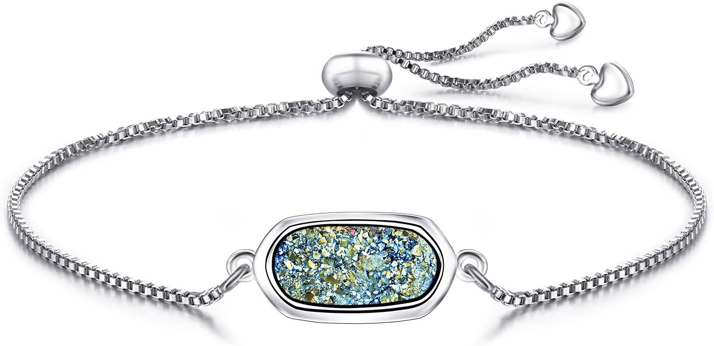 WISHMISS Women Silver Pendant Necklace Bracelet in Natural Drusy