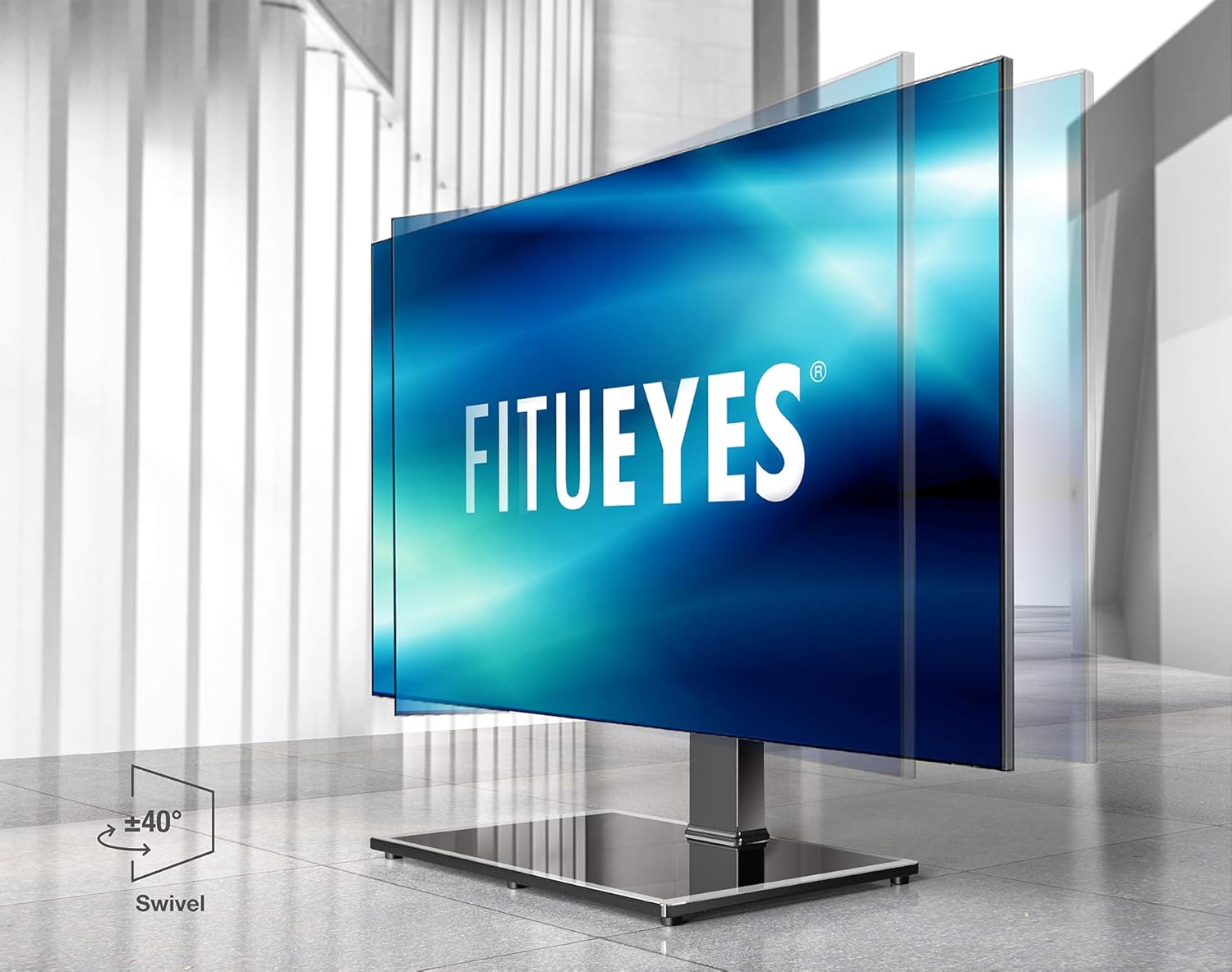 FITUEYES Universal TV Stand/Base Swivel Tabletop TV Stand with Mount for 50 to 85 inch Flat Screen TV 100 Degree Swivel, 4 Level Height Adjustable,Tempered Glass Base,Holds up to 143 lbs Screens.: Electronics