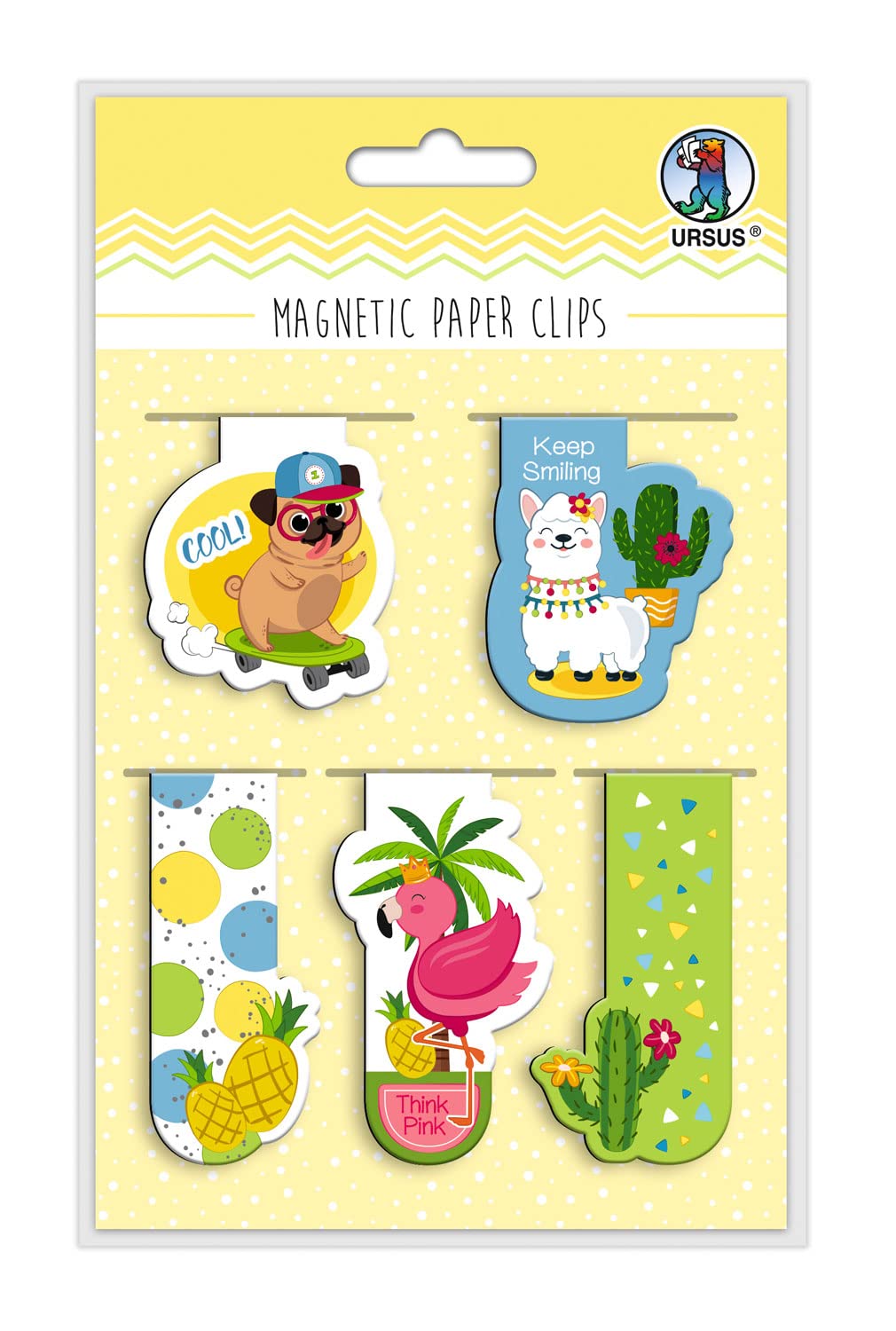 Ursus 43000002 Magnetic Paper Clips Funky, Magnetic Bookmarks and Decorative Clips for Books, Pack of 5 in 5 Different Designs, Ideal as a Gift and Great Accessory for Organisers and Books