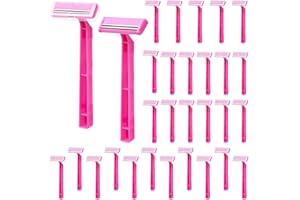 KFPPLXQ 30 Count Women's Disposable Razors, Twin Blade Shaving Razor Pink Stainless Steel Women's Disposable Razors for Men Women Camping Traveling Home