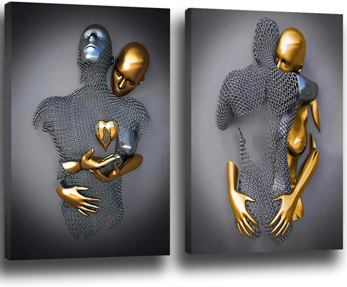 DLKAJFK 3D Romantic Hugging Lovers Sculpture Poster Metal Figure Statue Art Love Heart Kiss Pictures Wall Art Without Frame (Poster 05, 2pcs, 30x40cm)