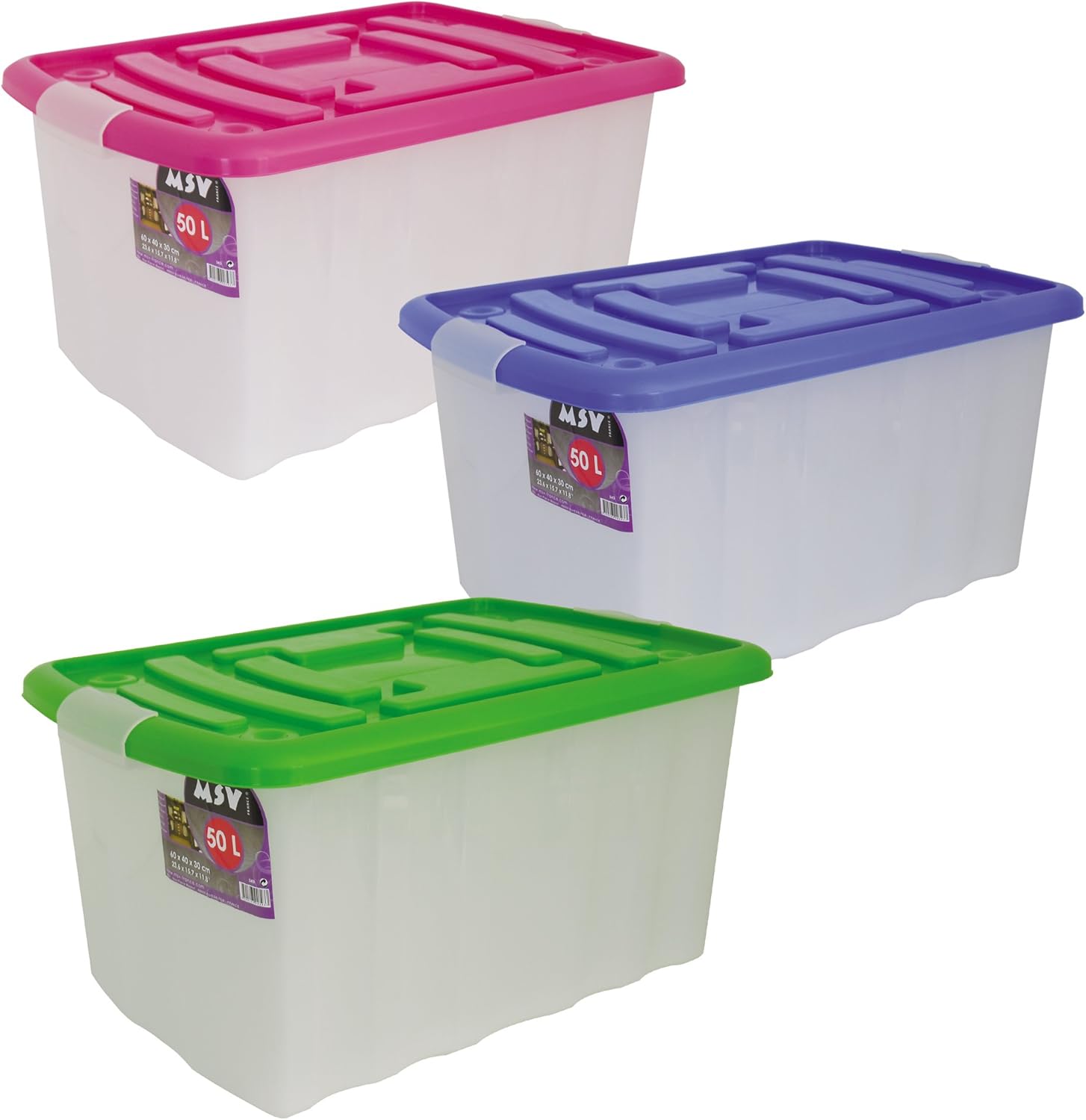 MSV 343 - Caja de almacenaje con Ruedas (plástico, 50 L), Transparente: Amazon.es: Hogar
