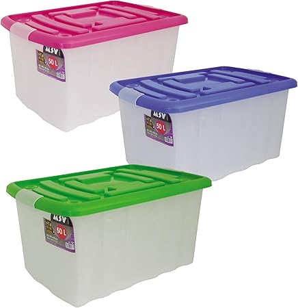 MSV 343 - Caja de almacenaje con Ruedas (plástico, 50 L), Transparente: Amazon.es: Hogar