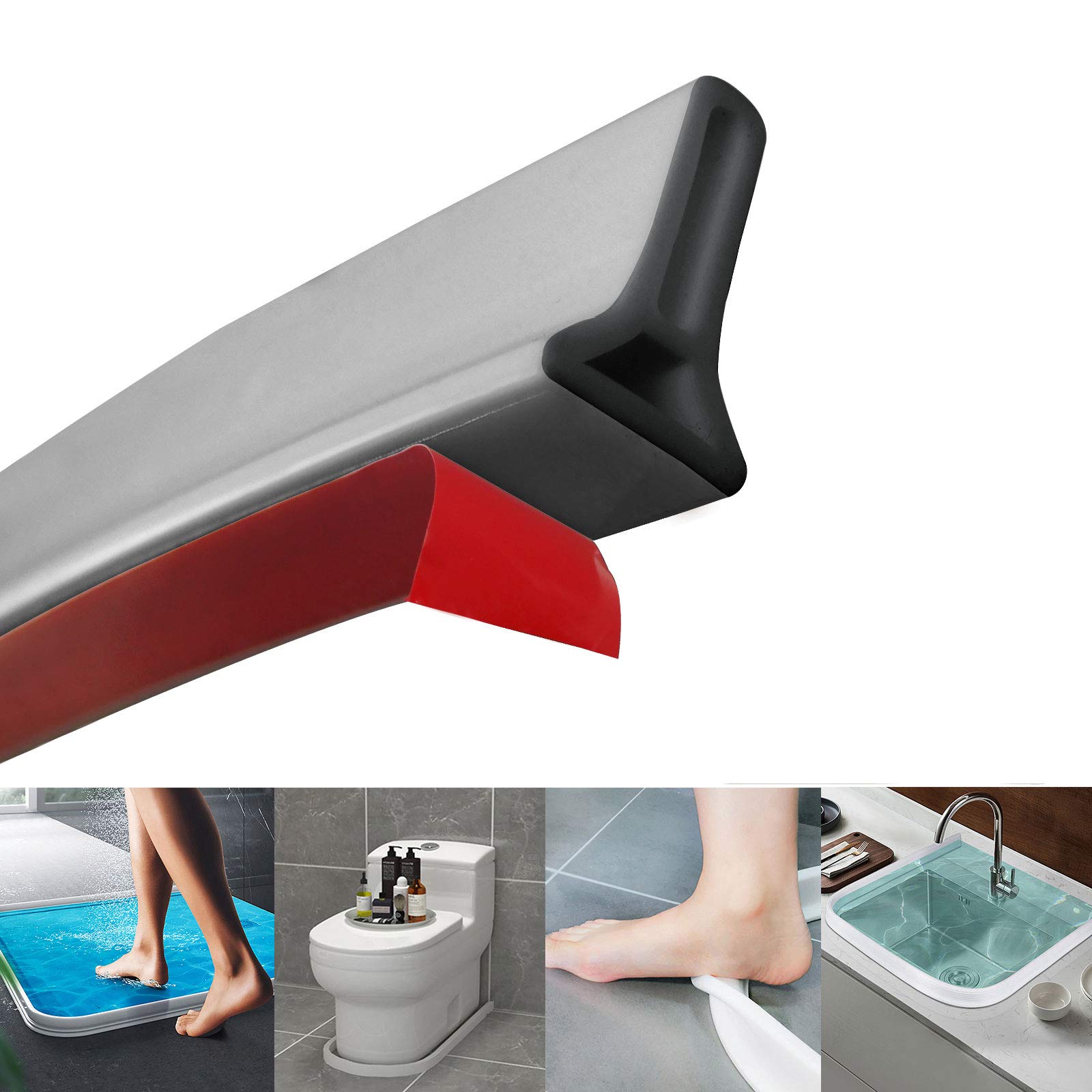 Adoture Collapsible Shower Water Guard Shower Splash Guard Water Dam Retention DIY System Bathtub Splash Guard, Keeps Water Inside Threshold (1.83 M, Grey)