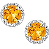 SMILEST Gifts for Her - 925 Sterling Silver Halo Birthstone Earrings, Round Cut Birthstone Stud Earrings Anniversary Birthday Gifts for Women Mom Wife Daughter Girlfriend Grandma