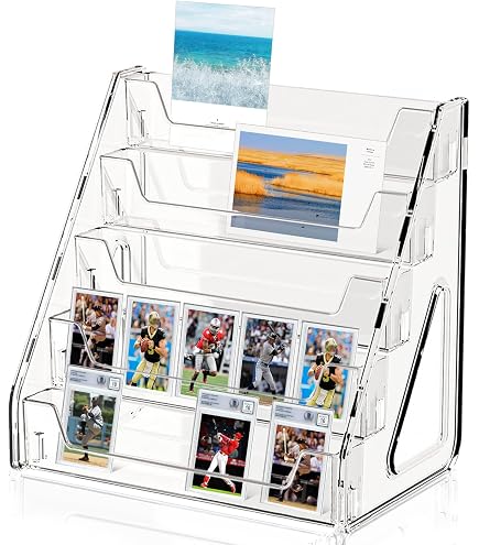 4-Tier Card Display Stand Greeting Card Holder Photo Riser Stickers Holder Wooden Display Rack Display Rack Brochures Display Stands Vendors Trade Sh