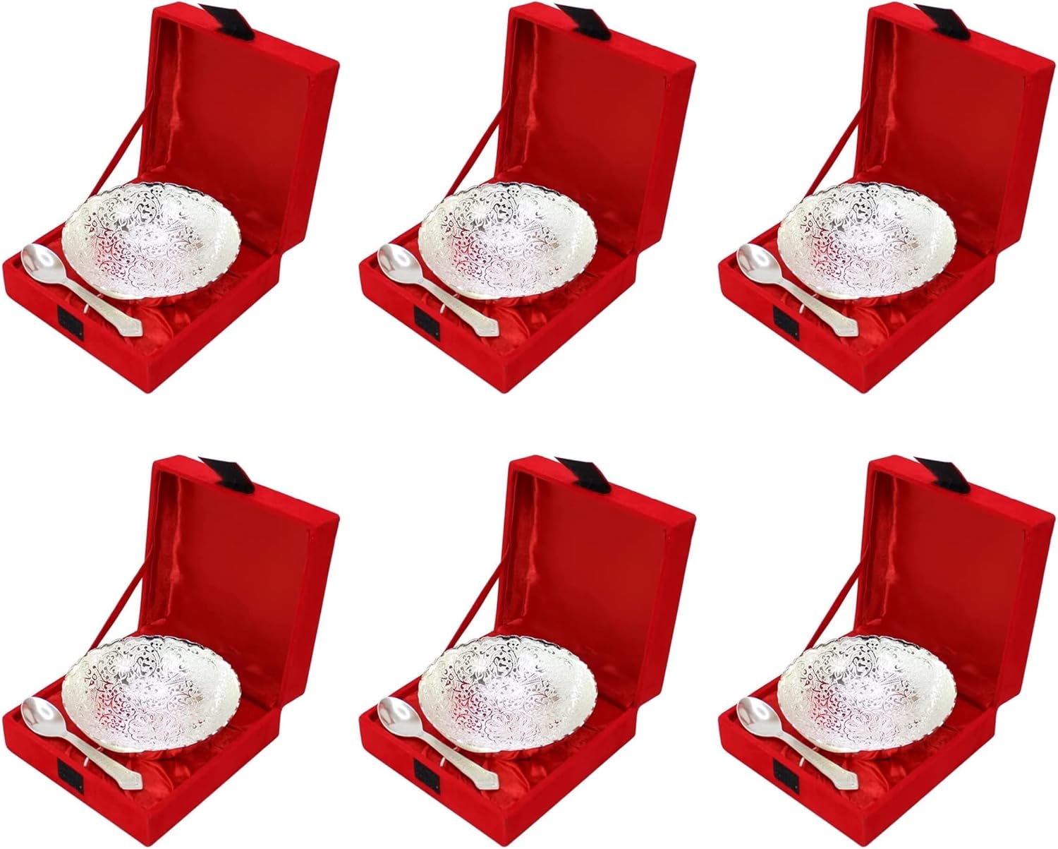 Oil Lamps & Accessories - NOBILITY Bowl Spoon Set Silver Plated Dry Fruits Dessert Serving Sets for Diwali Wedding Return Gift Items Friends Family Home Decorative Corporate Gifts 6 Sets