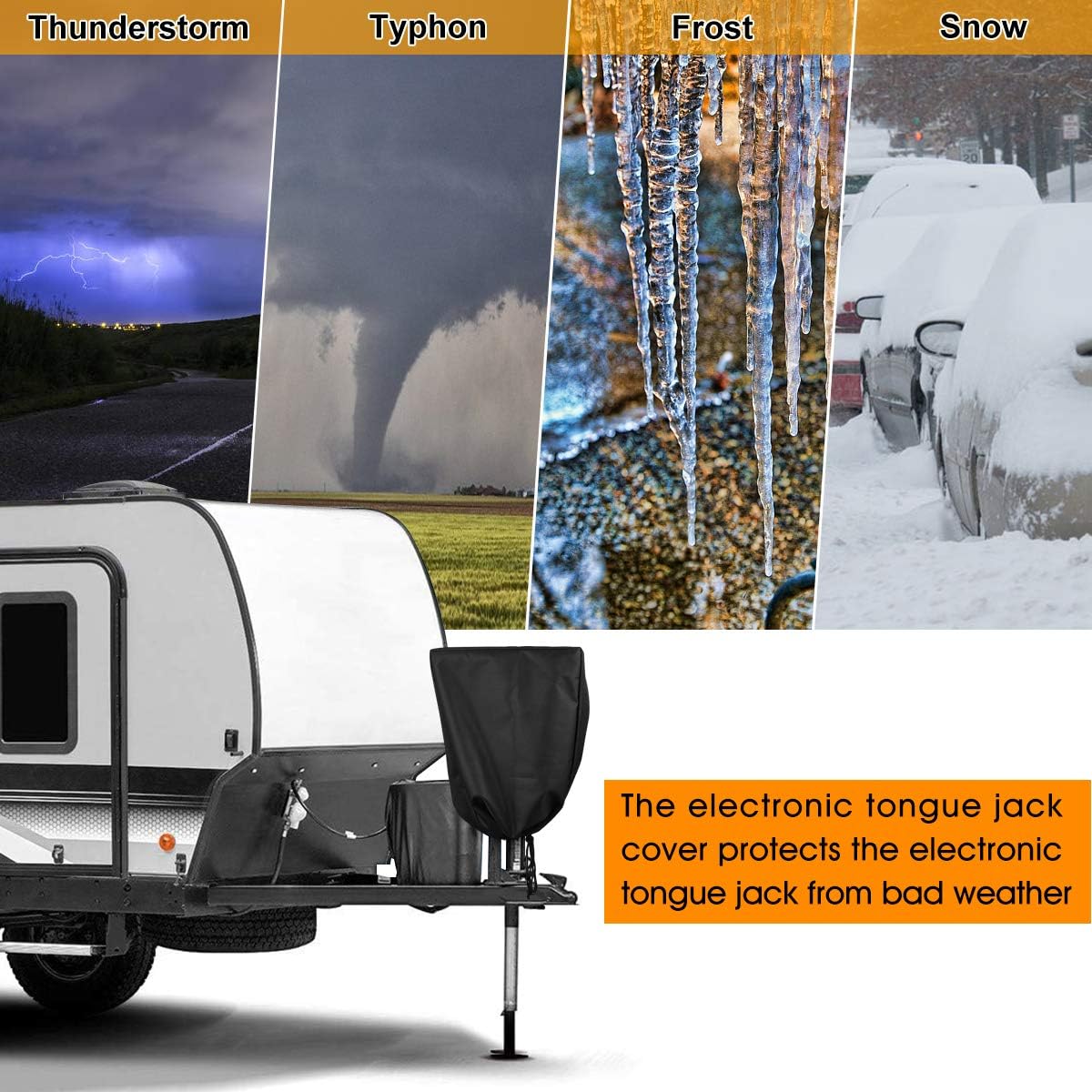 WOFTD Waterproof Electric Tongue Jack Cover, 600D Oxford Fabric Universal Trailer RV Electric Tongue Jack Protective Cover RV Accessories (Large Size 14″H x 5″W x 10″D): Automotive