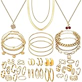 IXNEOP Gold Plated Jewelry Sets for Women Fashion Costume Jewelry Necklace Bracelet Rings Earrings for Women Valentine's Day Christmas Anniversaries Birthday Parties