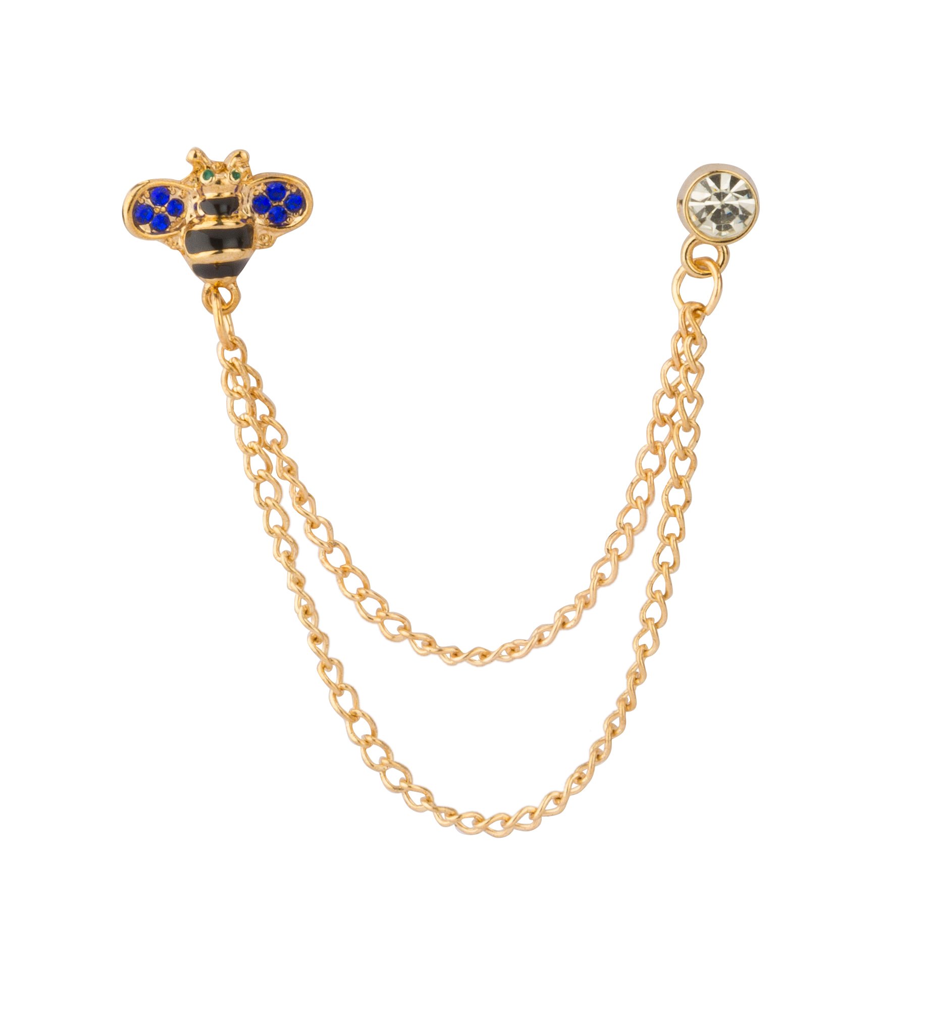 Brooch Lapel Pin for Men Enamel Bee with Hanging Chain Lapel Pins Golden Badge Coat Suit Wedding Gift Party Shirt Collar Accessories