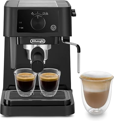 Stilosa EC235.BK Macchina manuale da Caffè Espresso e Cappuccino, Caffè in Polvere o in Cialde E.S.E., Montalatte classico per Cappuccini, serbatoio 1L, 1100W, Caldaia Acciaio Inox, Nero