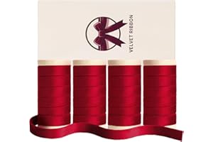 YANGTE 4Rolls Red Velvet Ribbon Premium Double Faced 3/8" x 20Yard Fabric Ribbon Wooden Spool Red Ribbon for Gift Wrapping Christmas Tree Velvet Ornaments Wreath Decoration Handmade Crafts Bow Making