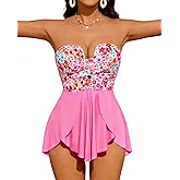 XUNYU One Piece Swimsuits for Women Bandeau Strapless Bathing Suits Tummy Control Modest Swim Dress Cute Teens Swim Suit 2026